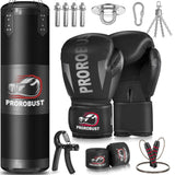 Prorobust Punching Bag for Adults 4ft Oxford Heavy Boxing Bag Set 12 oz Boxing Gloves Hand Wraps Jump Rope & Strength Trainer. Versatile Boxing Training Equipment for Kick Boxing Karate - Unfilled