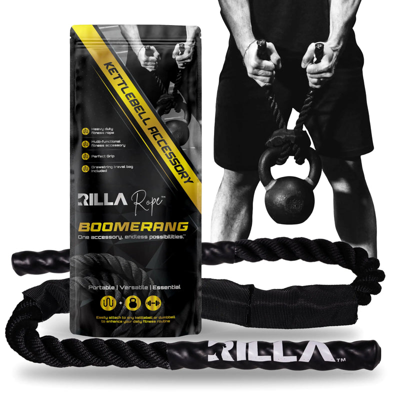 Rilla Rope Boomerang Fitness Accessory Rope for Kettlebell Dumbbell Strength Endurance Training Flexibility CrossFit Home Gym and Yoga Multi Use Gym Equipment (Two Pack)