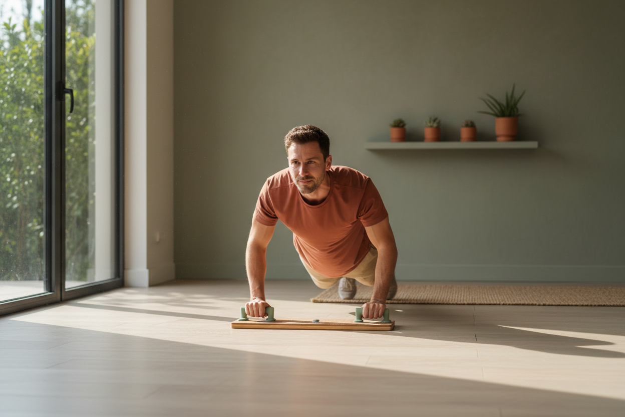 Man using pushup board